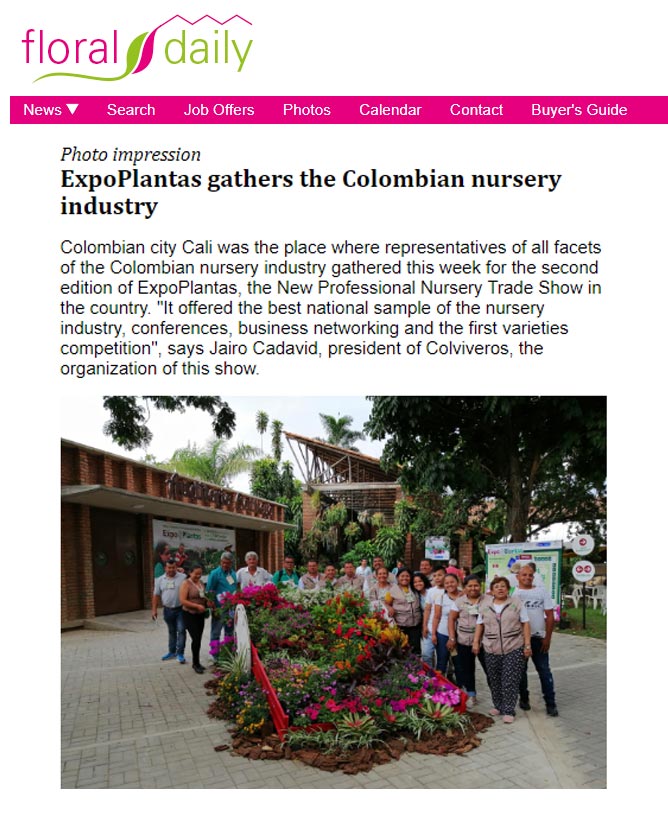Article about Colviveros at FloralDaily - ExpoPlantas 2019